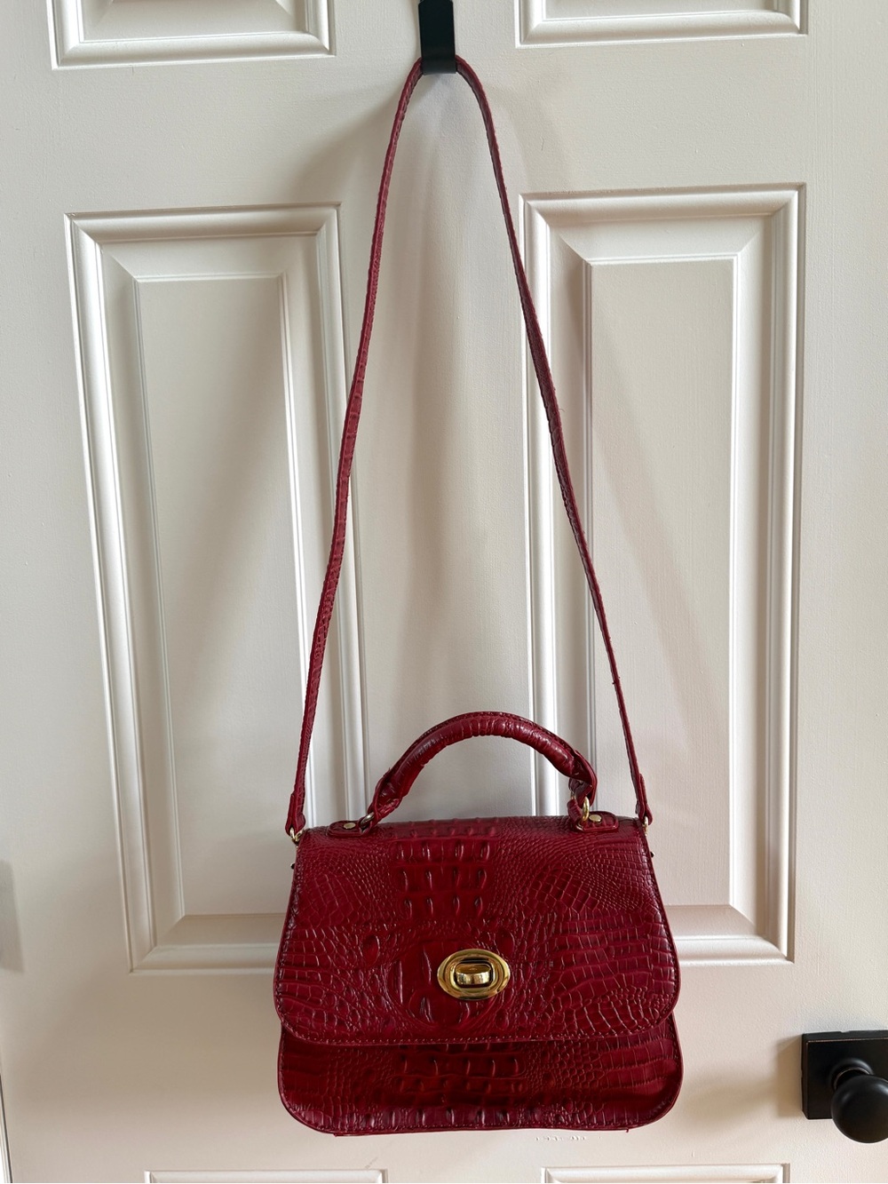 Marc Fisher Croc-Embossed Top-Handle Satchel in Burgundy - Picture 3 of 7